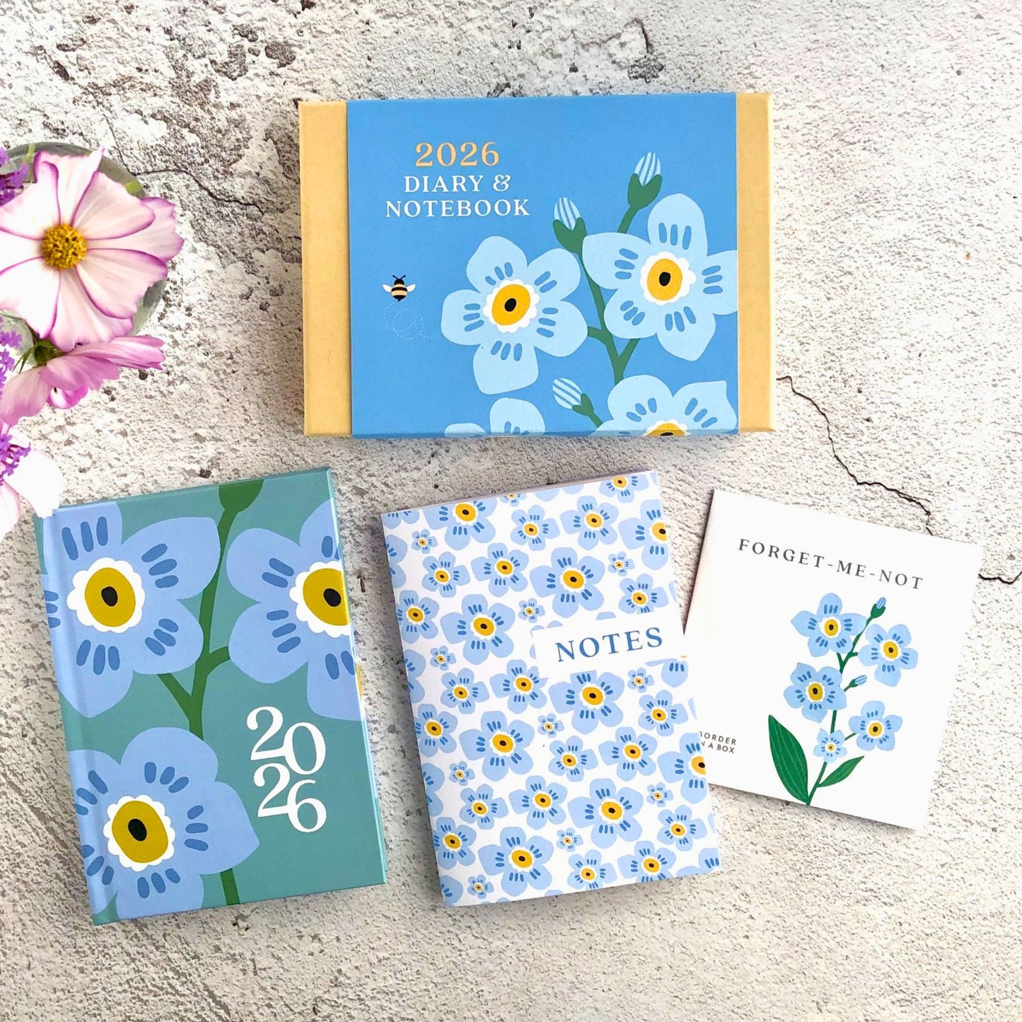 2026 Pocket Diary, A6, Week-to-a-view, hardback, Forget-me-Not flower illustration