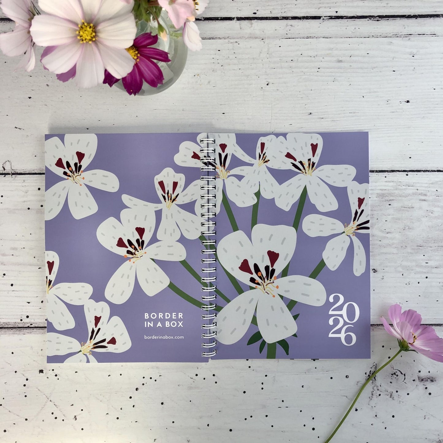 2026 Diary, Week to a view, A5, Pelargonium Floral illustrations