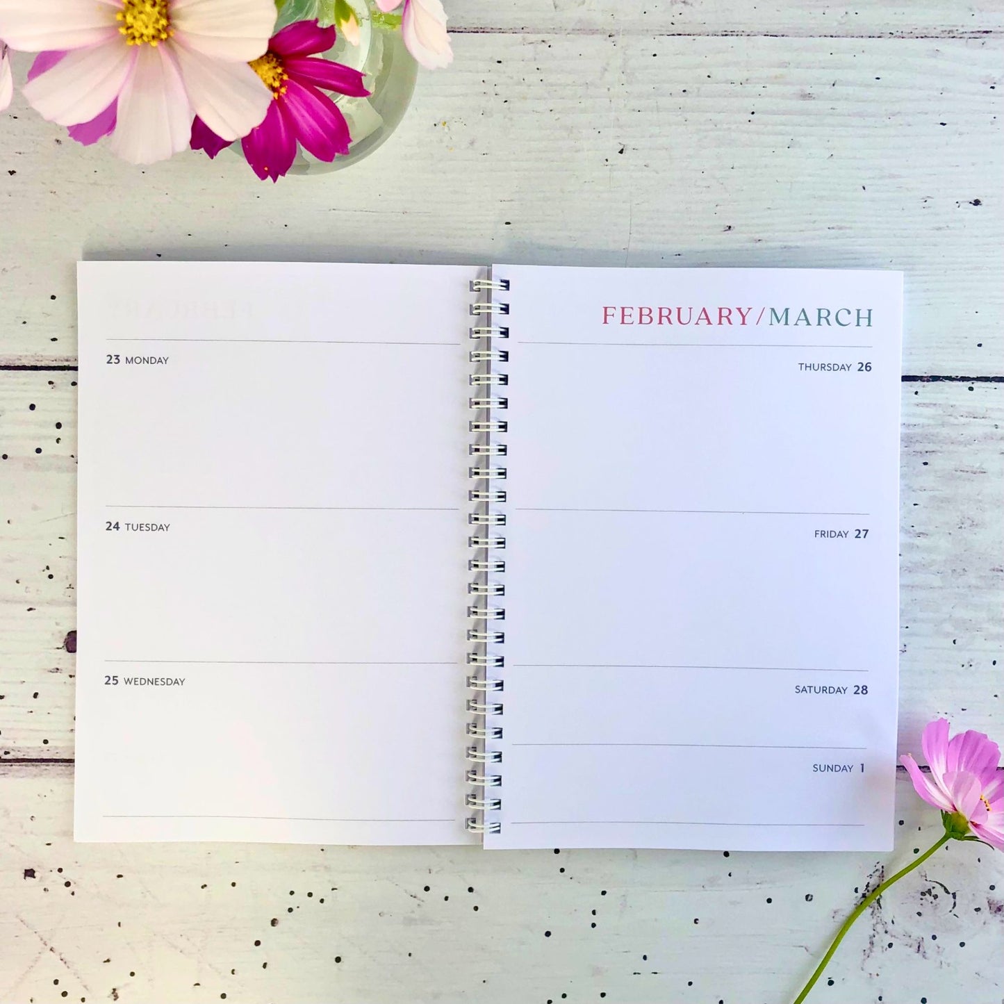 2026 Diary, Week to a view, A5, Pelargonium Floral illustrations