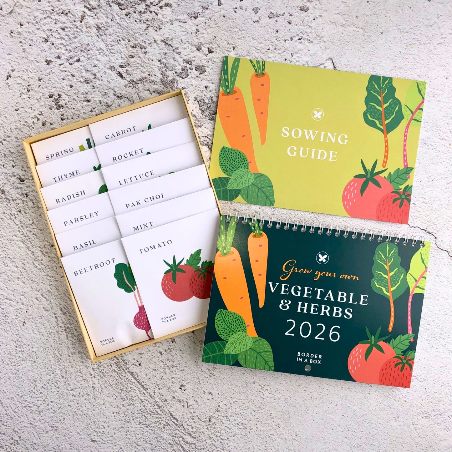2026 Calendar, Vegetable & Herb design, A5 opens to A4, 12 Packets of seeds, gift boxed