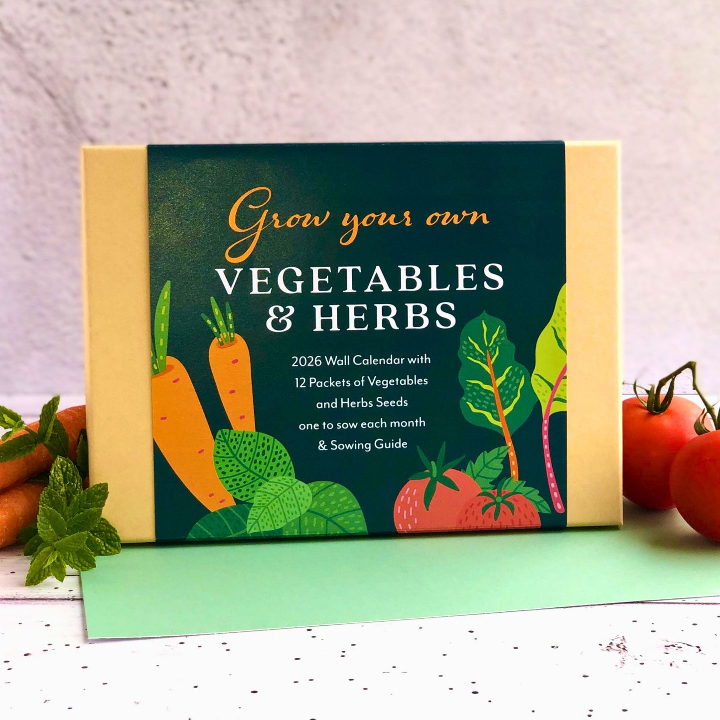 2026 Calendar, Vegetable & Herb design, A5 opens to A4, 12 Packets of seeds, gift boxed