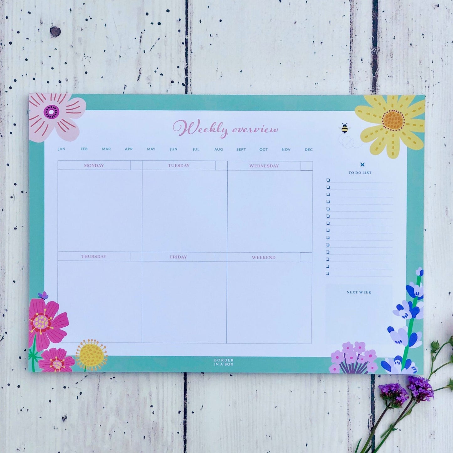 Desk Planner Pad, A4, Weekly, Undated, Floral illustrations
