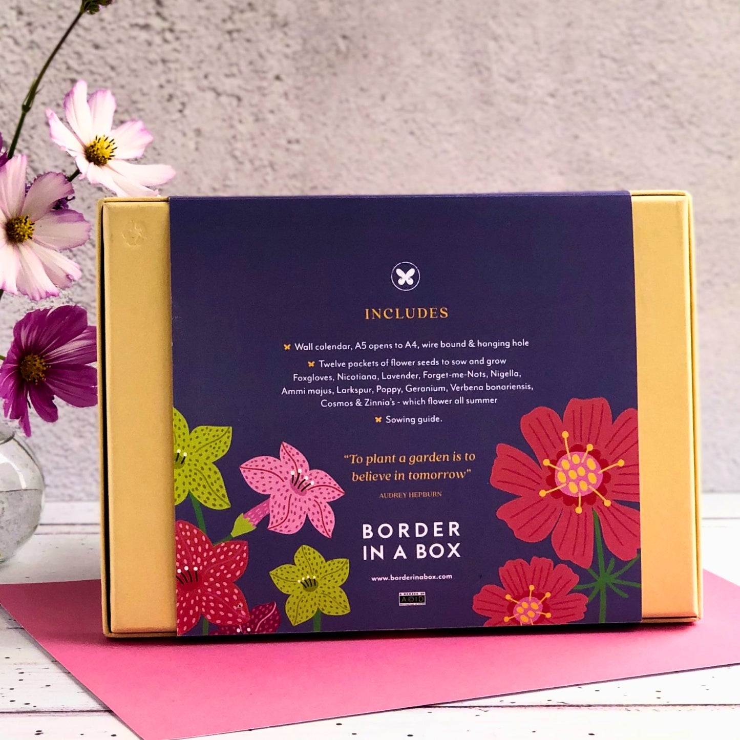 2026 Calendar, Flower illustrations, 12 Packets of Seeds (one to sow each month), A5 opens to A4, Gift boxed