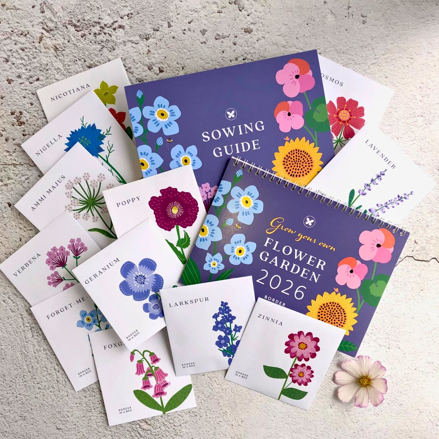 2026 Calendar, Flower illustrations, 12 Packets of Seeds (one to sow each month), A5 opens to A4, Gift boxed