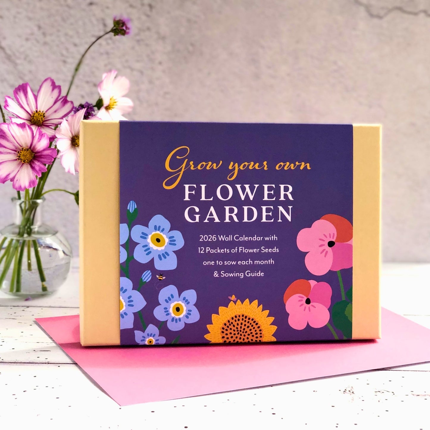 2026 Calendar, Flower illustrations, 12 Packets of Seeds (one to sow each month), A5 opens to A4, Gift boxed